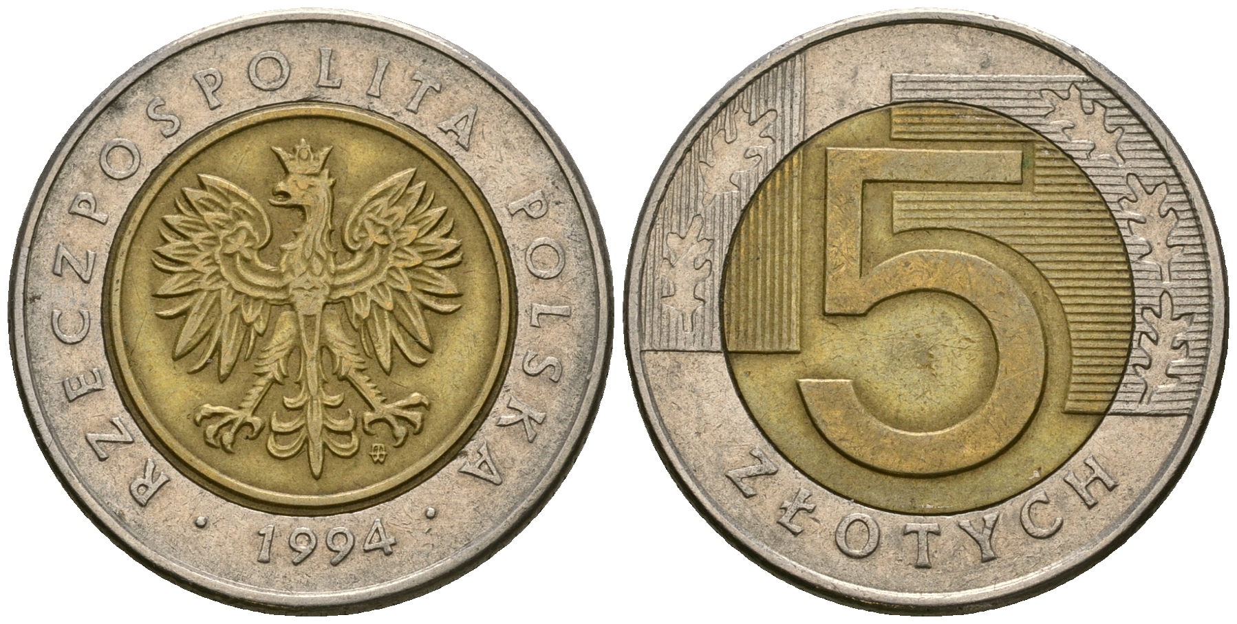 Польша 5 злотых 1994 MW KM 284 биметалл 4584-227