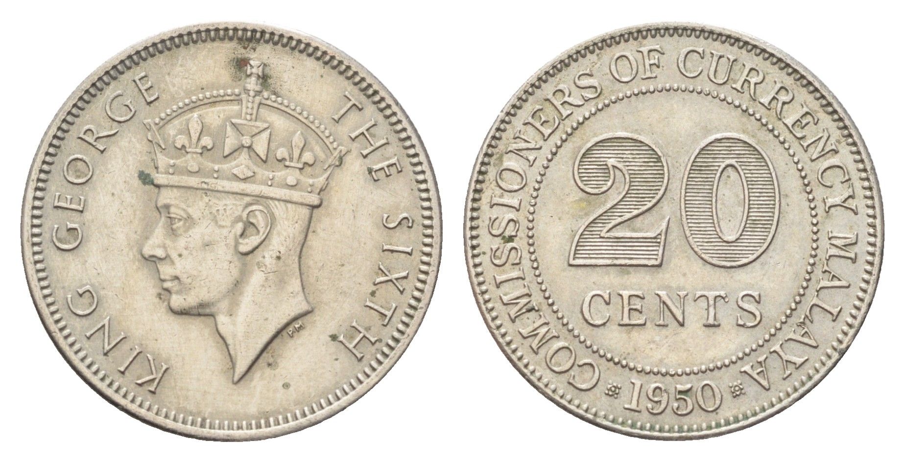 Малайя 20 центов 1950 Георг VI (1936-1952) KM 9 медно-никель 4706-433