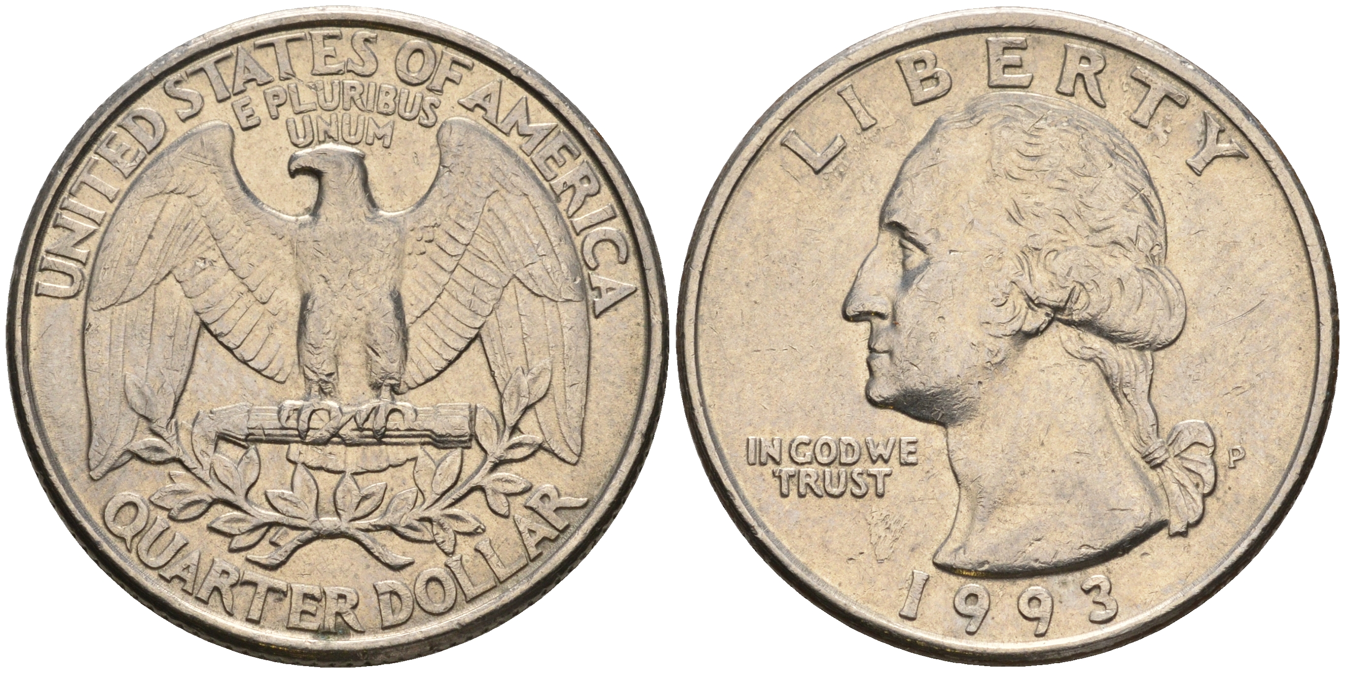 США 25 центов (квотер) 1993 P, Вашингтон KM А164а медь плакированная медно-никелем    4603-955