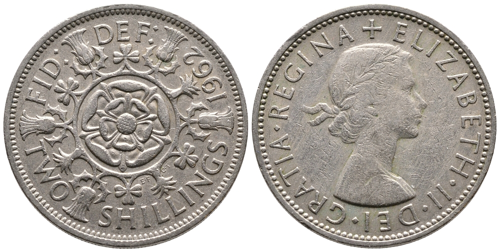 Великобритания 2 шиллинга (флорин) 1962 Елизавета II (1952-2022) KM 906, Spink 4146 медно-никель 59-1746