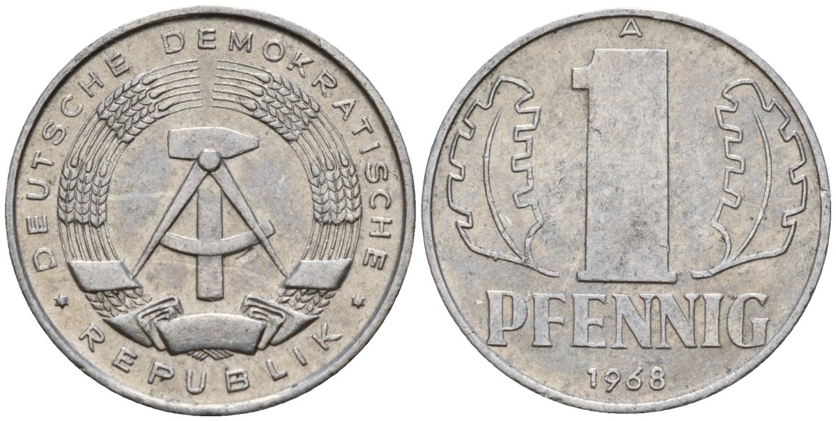 ГДР 1 пфенниг 1968 A KM 8.1 алюминий 99-929