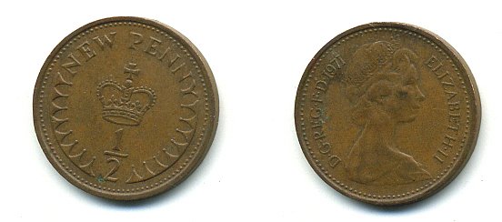 Великобритания 1/2 пенни 1971 Елизавета II (1952-2022) КМ 914, Spink 4239 бронза 4110-1614