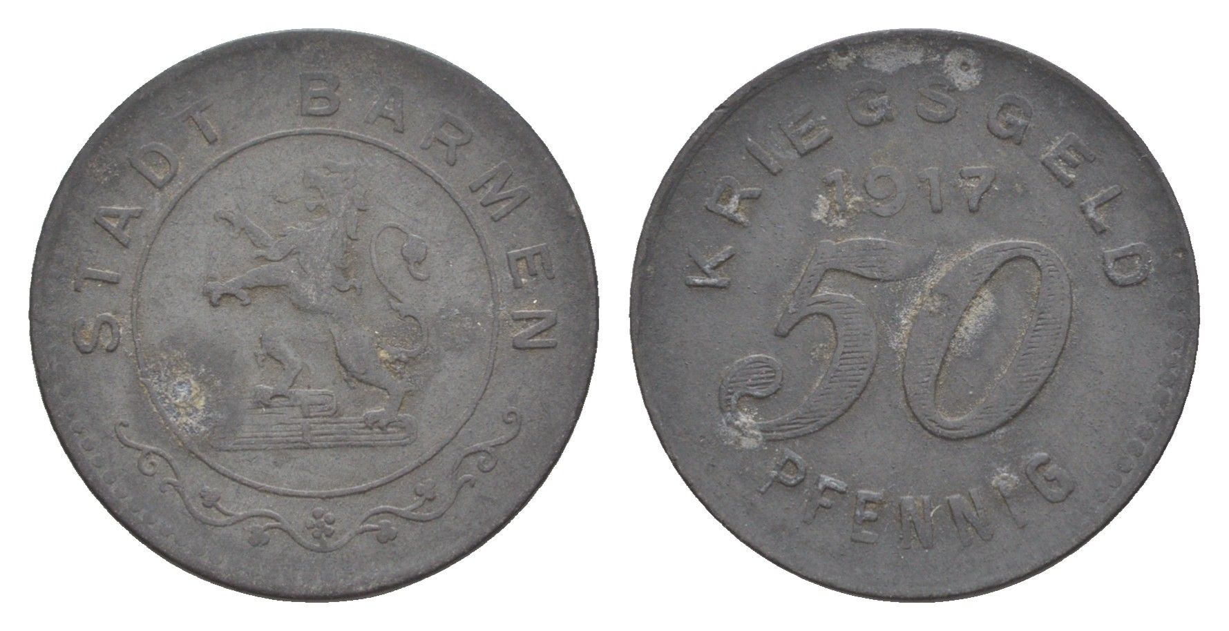 Бармен 50 пфеннигов 1917 Funck 30.2, Men05 1453.2, Men18 1851.2 цинк 3459-544