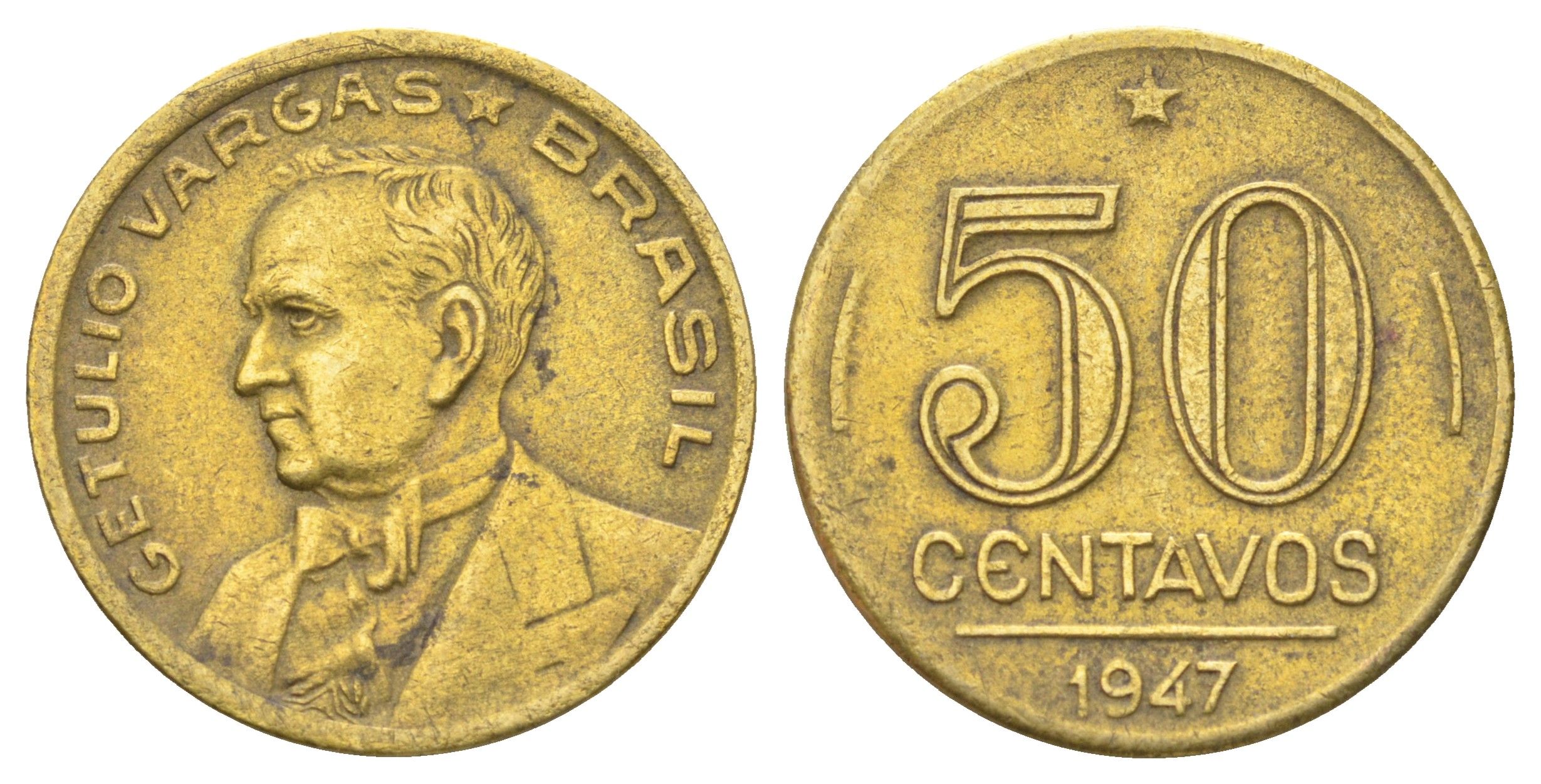 Бразилия 50 сентаво 1947 KM 557a алюминиевая бронза 4668-1057