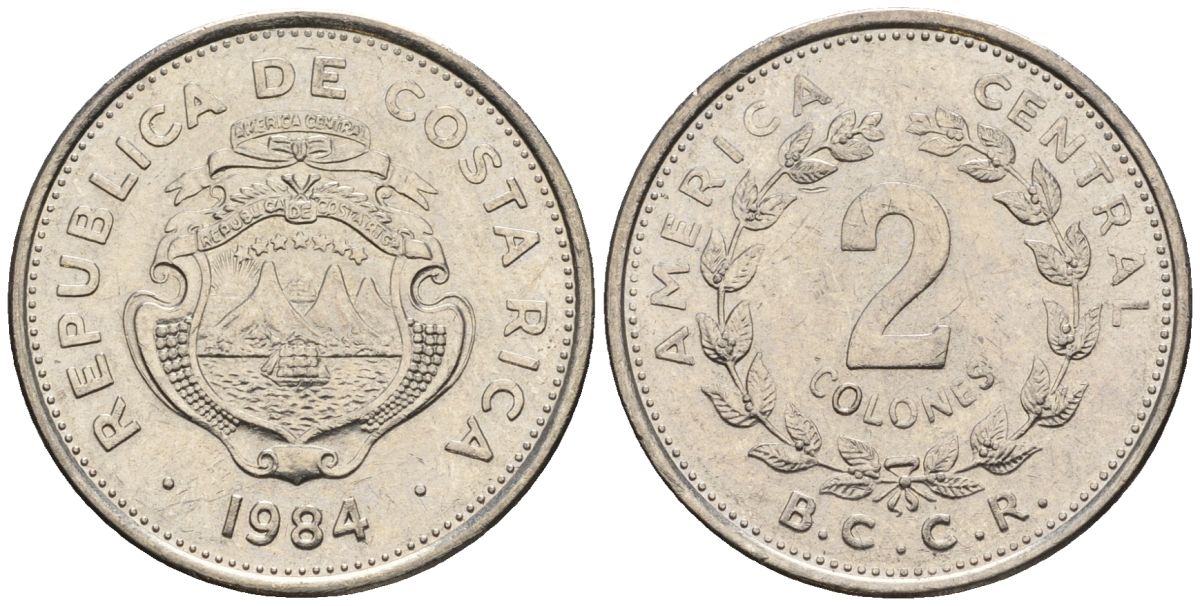 Коста-Рика 2 колоны 1984 KM 211.2, Schoen 77 никель сталь 4514-213