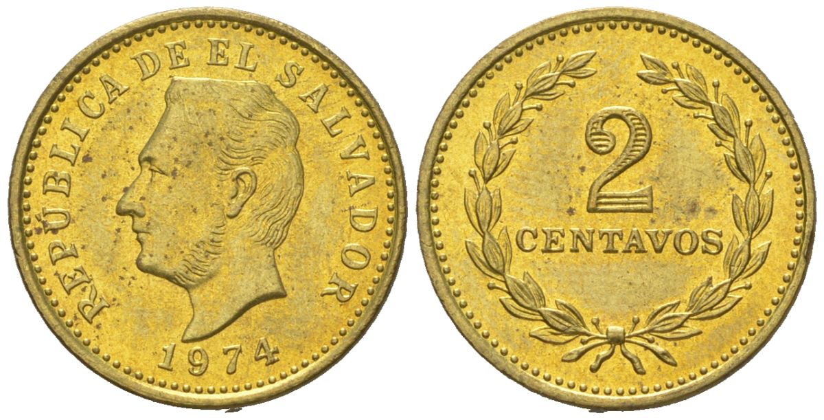 Сальвадор 2 сентаво 1974 KM 147 никель латунь aUNC 4588-243