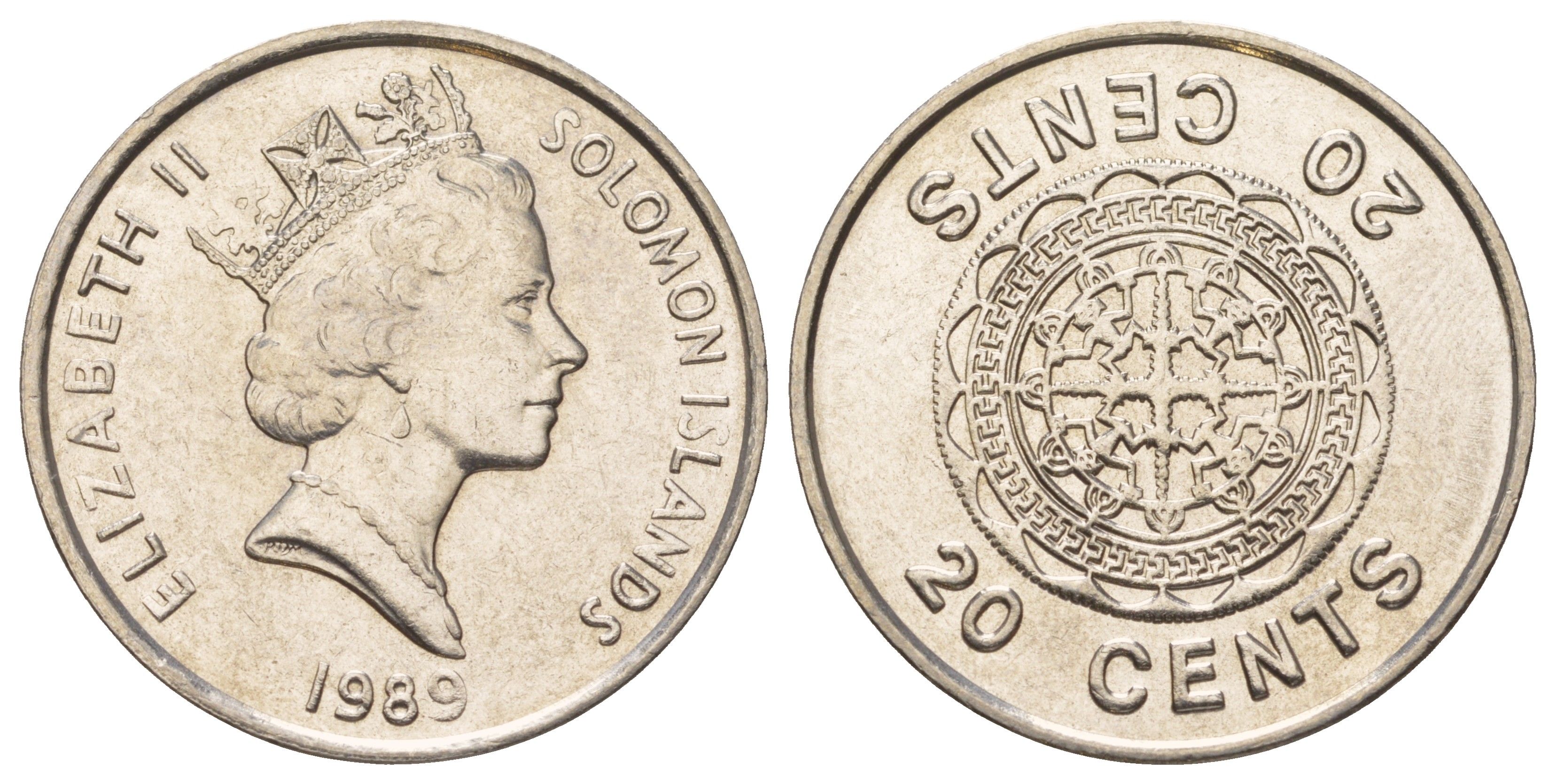 Соломоновы Острова 20 центов 1989 KM 28 сталь плакированная никелем UNC 4624-121