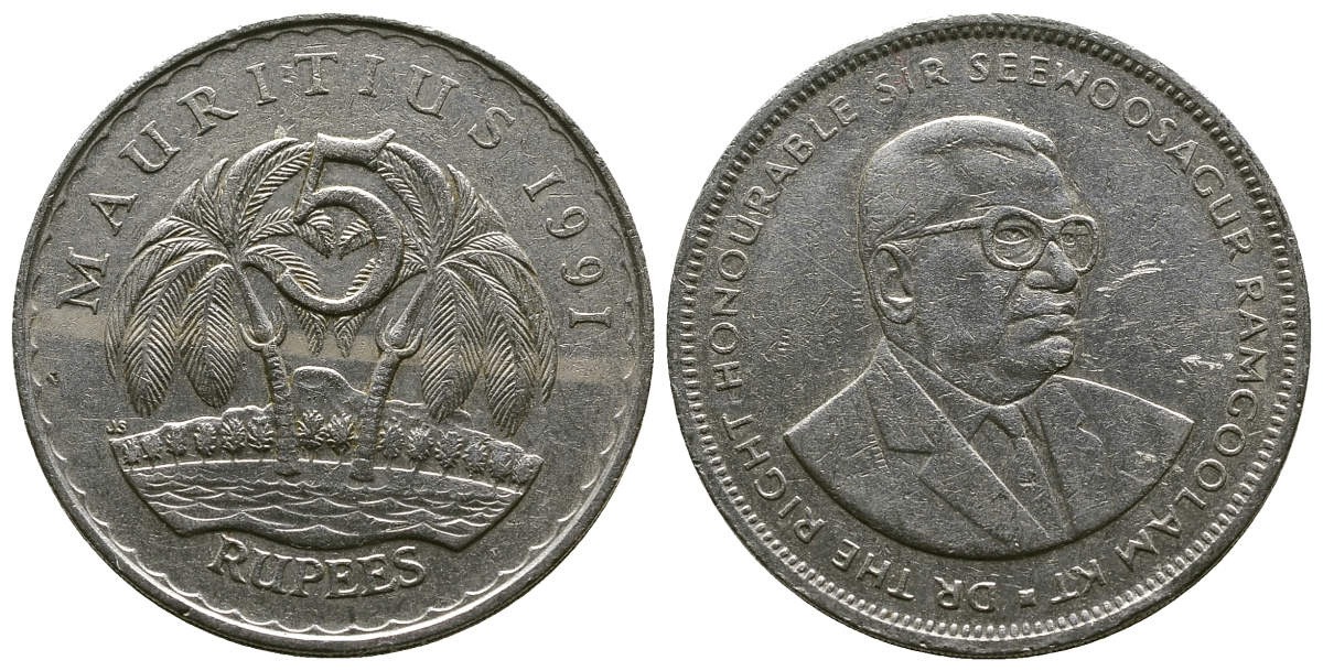 Маврикий 5 рупий 1991 Сивусагур Рамгулам KM 56 медно-никель 4381-225