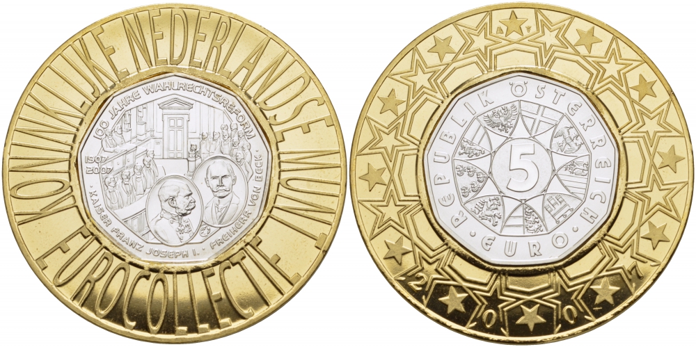 Австрия 5 евро 2007 100 лет Всеобщему избирательному праву, Франц Иосиф KM 3144 серебро UNC 1068-7-43