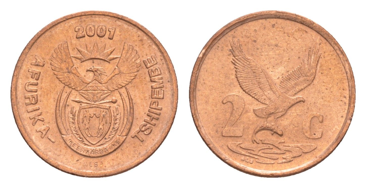ЮАР 2 цента 2001 KM 222 сталь плакированная медью UNC 4621-237