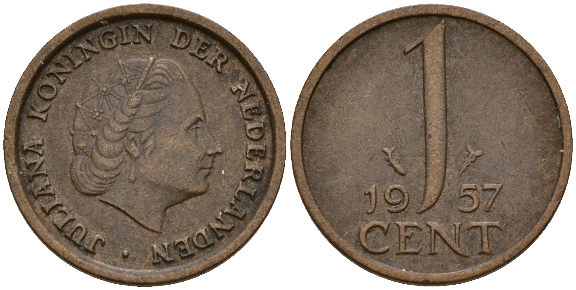 Нидерланды 1 цент 1957 Юлиана (1949-1980) KM 180 бронза    4598-167