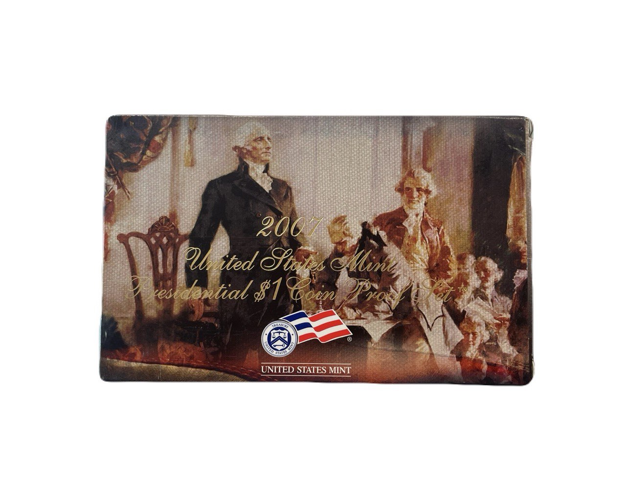 США полный годовой набор из 14 монет (1, 5, 10 (дайм) и 25 (квотер) центов; 1/2 (50 центов) и 1 доллар) 2007 в оригинальной упаковке с сертификатами KM 468, 381, 195a, A202b, 310, 396, 397, 398, 399, 400, 401, 402, 403 и 404 PROOF 8-2-06-74