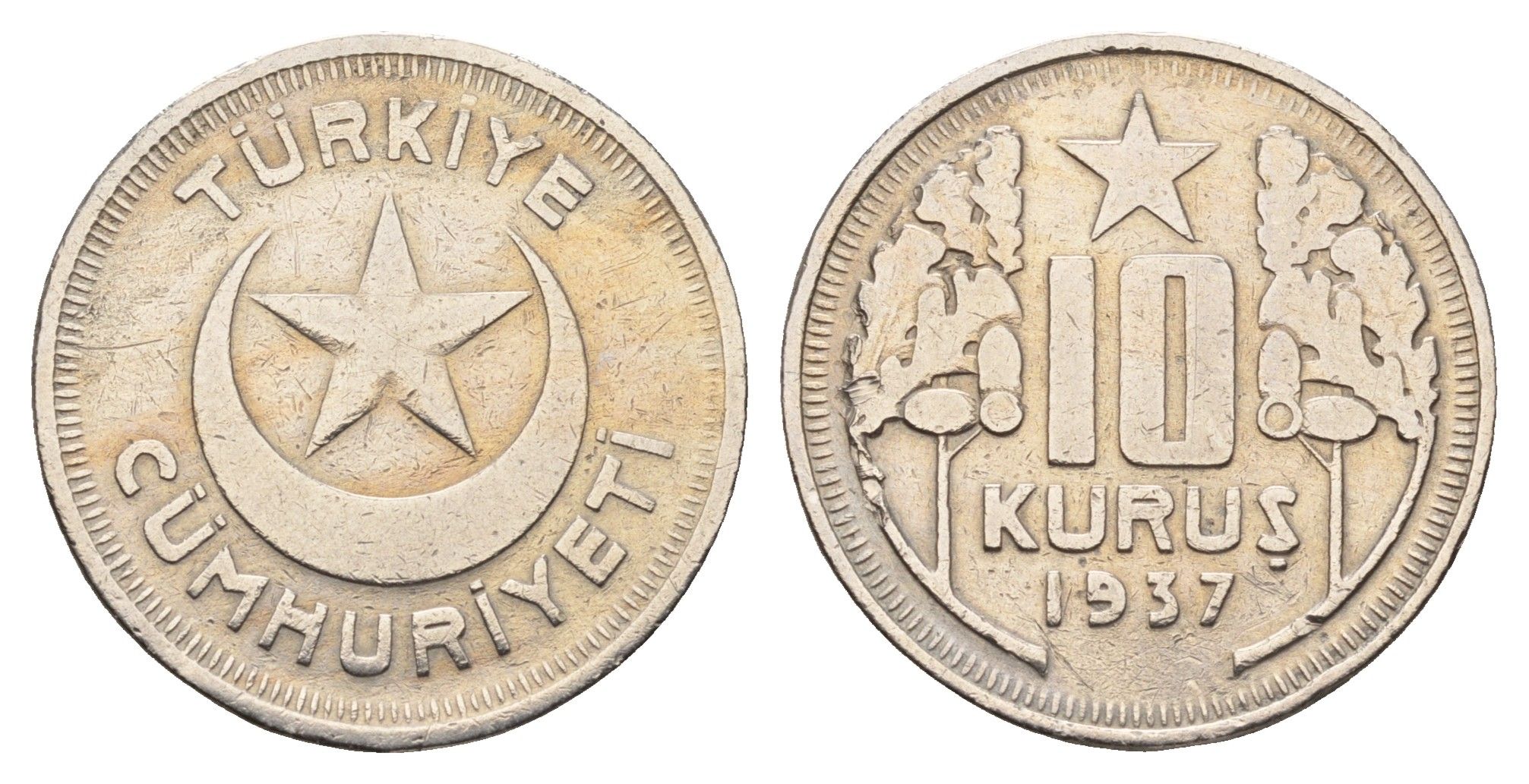 Турция 10 курушей 1937 KM 863 медно-никель 89-1612