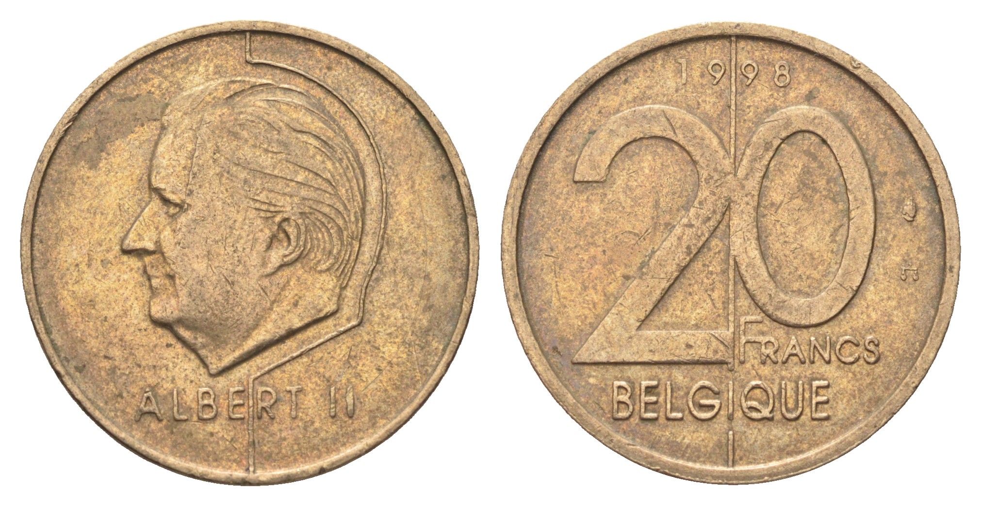 Бельгия 20 франков 1998 Belgique, Альберт II KM 191 никель бронза 4704-1145