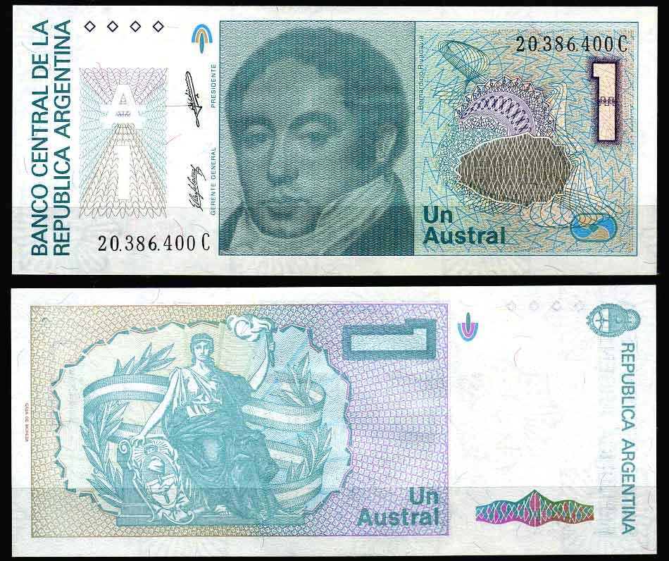 Аргентина 1 аустраль 1985 серия С 20386, Бернардино Ривадавия, один из руководителей Боьбы за независемость Южной Америки от Испанского господства Pick 323 b бумага UNC (пресс)   447-3-2