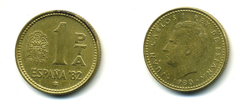 ИСПАНИЯ 1 ПЕСЕТА 1981 ЧЕМПИОНАТ МИРА ПО ФУТБОЛУ ИСПАНИЯ 1982 KM 816 алюминиевая бронза 54-166