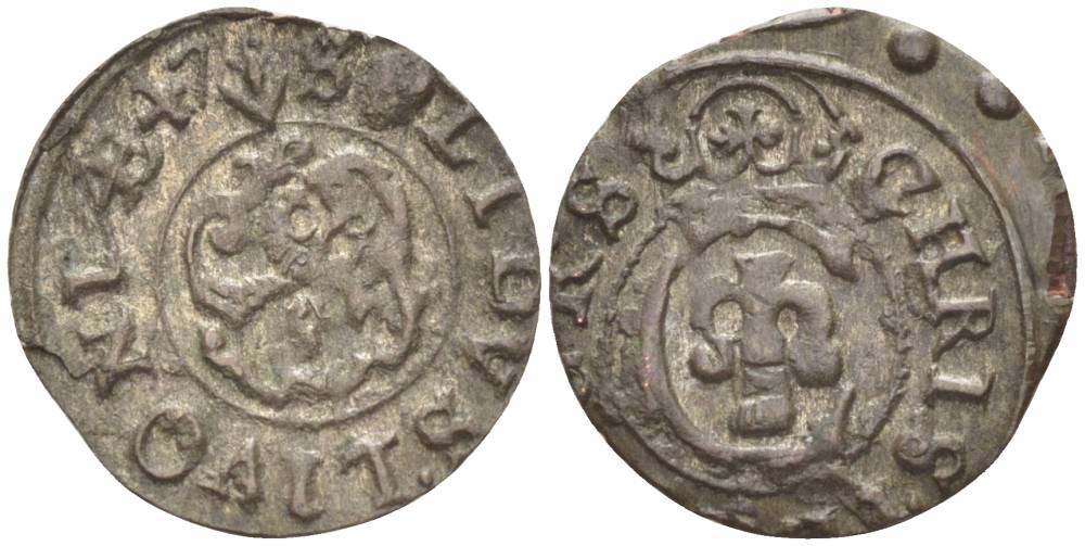 Ливония 1 солид (шелаг, шиллинг) 1647 КОРОЛЕВА КРИСТИНА (1632-1654), ШВЕДСКАЯ ОККУПАЦИЯ, ВЕС 0,49 ГР. KM 2 серебро 1517-1032