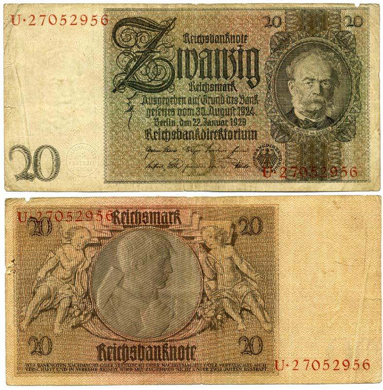 ГЕРМАНИЯ 20 РЕЙХСМАРОК 1929 Pick 181a бумага 3295-78-1