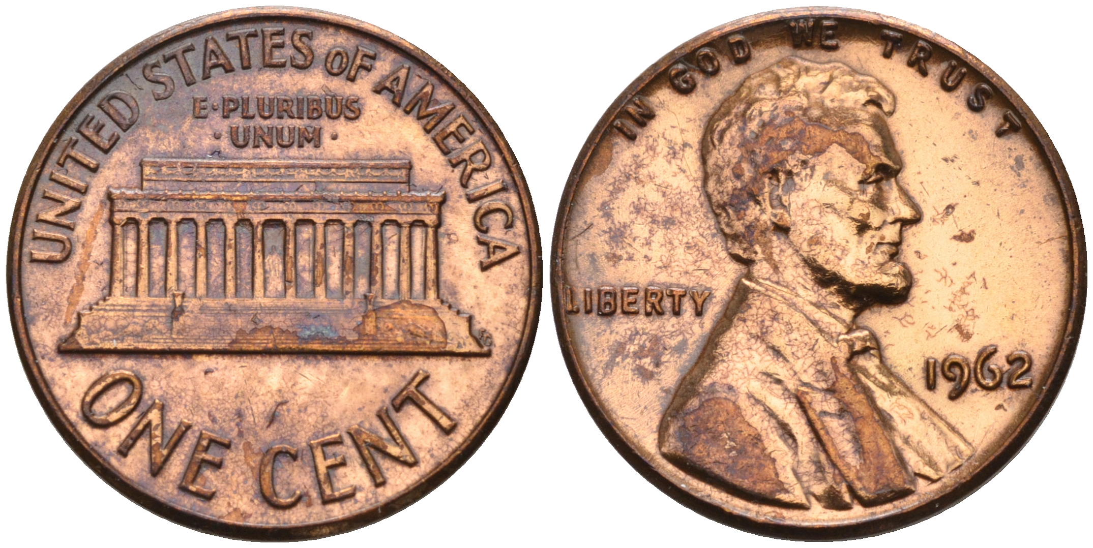 США 1 цент 1962 Линкольн KM 201 медь цинк    4115-316