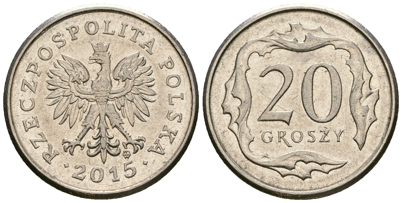 Польша 20 грошей 2015 MW KM 280 медно-никель 4585-142