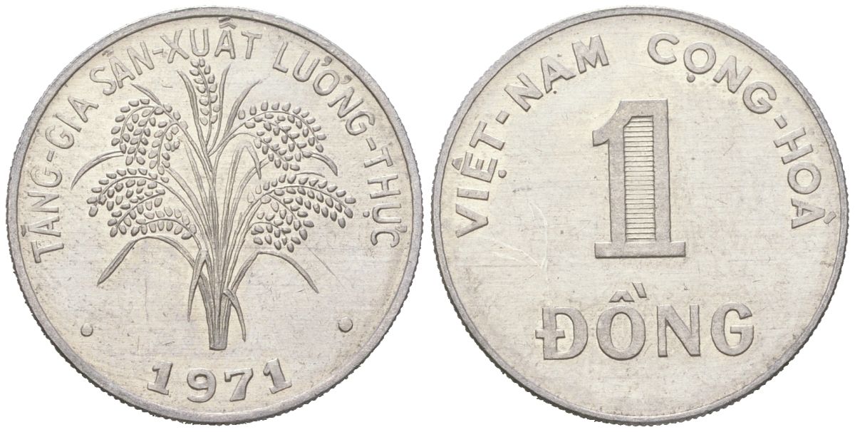 Южный Вьетнам 1 донг 1971 KM 7a сталь плакированная никелем aUNC 4121-1232