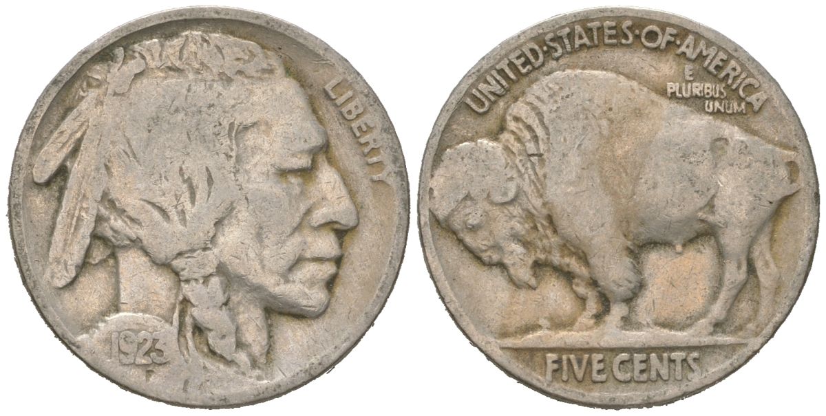 США 5 центов 1923 индеец, бизон KM 134 медно-никель 4614-1052