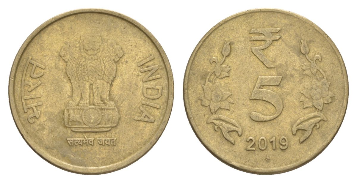 Индия 5 рупий 2019 KM 399 никель латунь 4633-326
