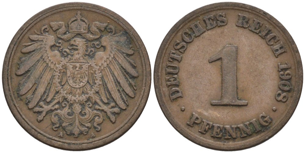 Германия 1 пфенниг 1908 A KM 10, J. 10 медь 4567-1254