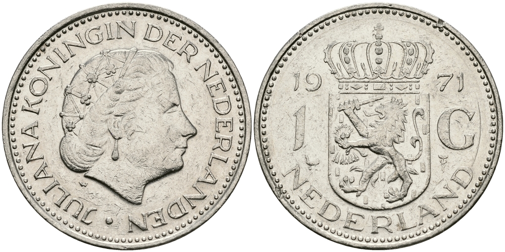 Нидерланды 1 гульден 1971 Юлиана (1948-1980) KM 184а никель 94-627