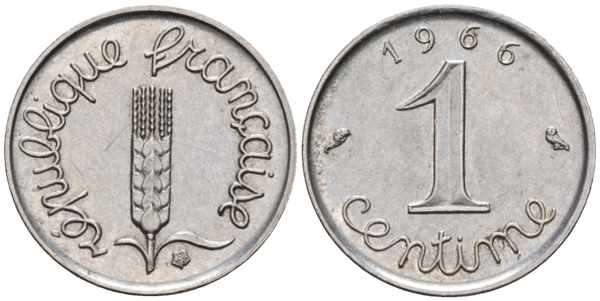 Франция 1 сантим 1966 KM 928 нержавеющая сталь 4585-255