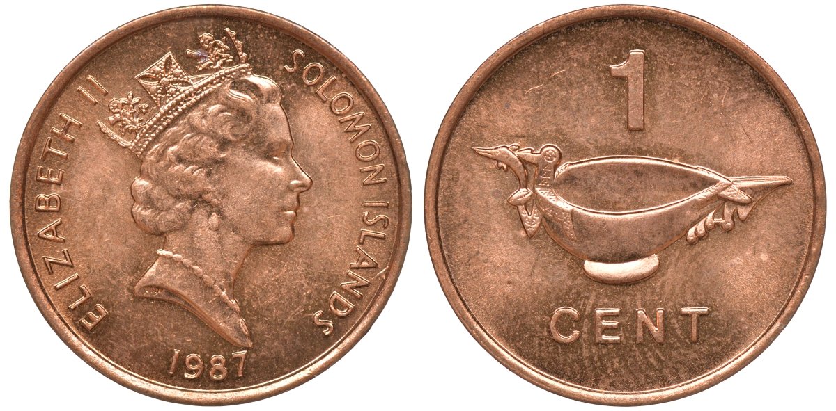 Соломоновы острова 1 цент 1987 Елизавета II (1953-) KM 24 сталь плакированная бронзой aUNC 4602-911