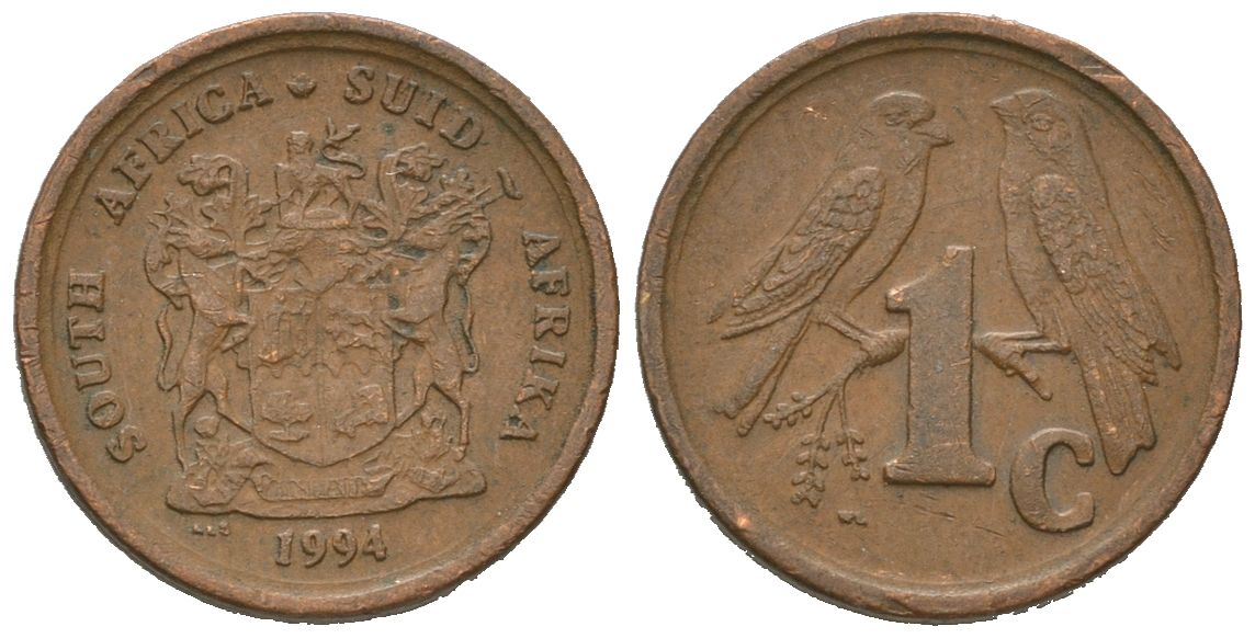 ЮАР 1 цент 1994 воробьи KM 132 сталь плакированная медью 4621-417