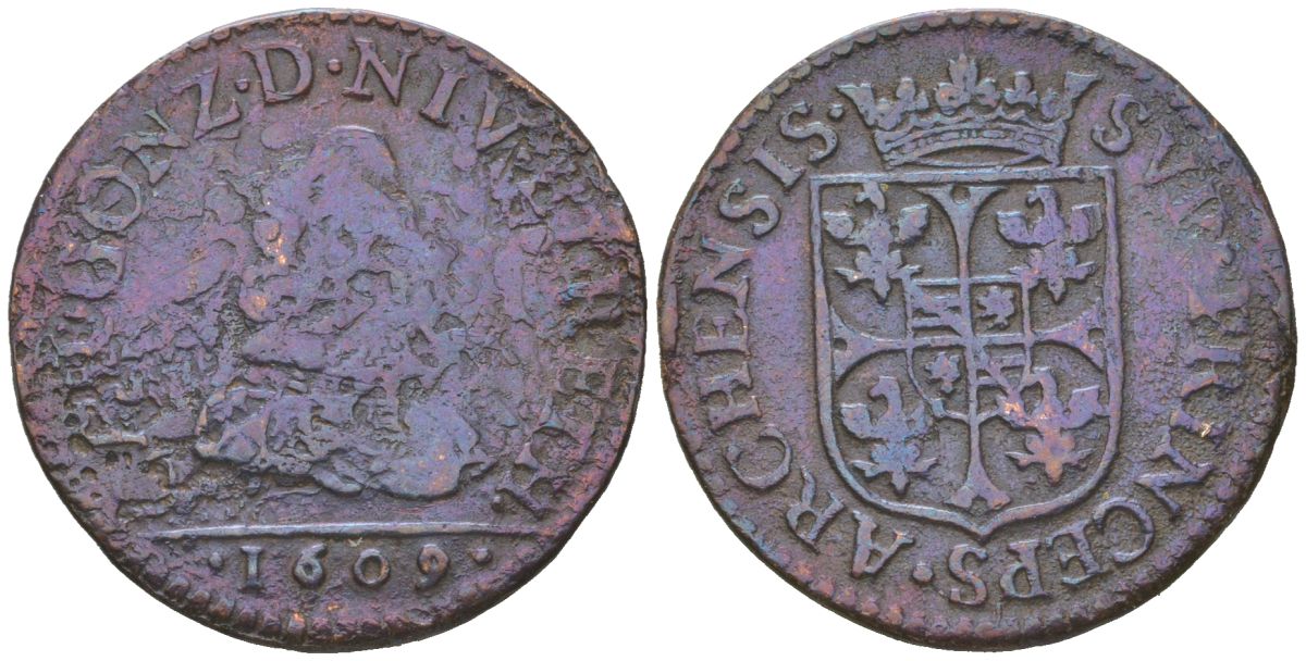 Арш (Шарлевиль), Франция 1 лиард 1609 Boudeau 1806 бронза 4044-332