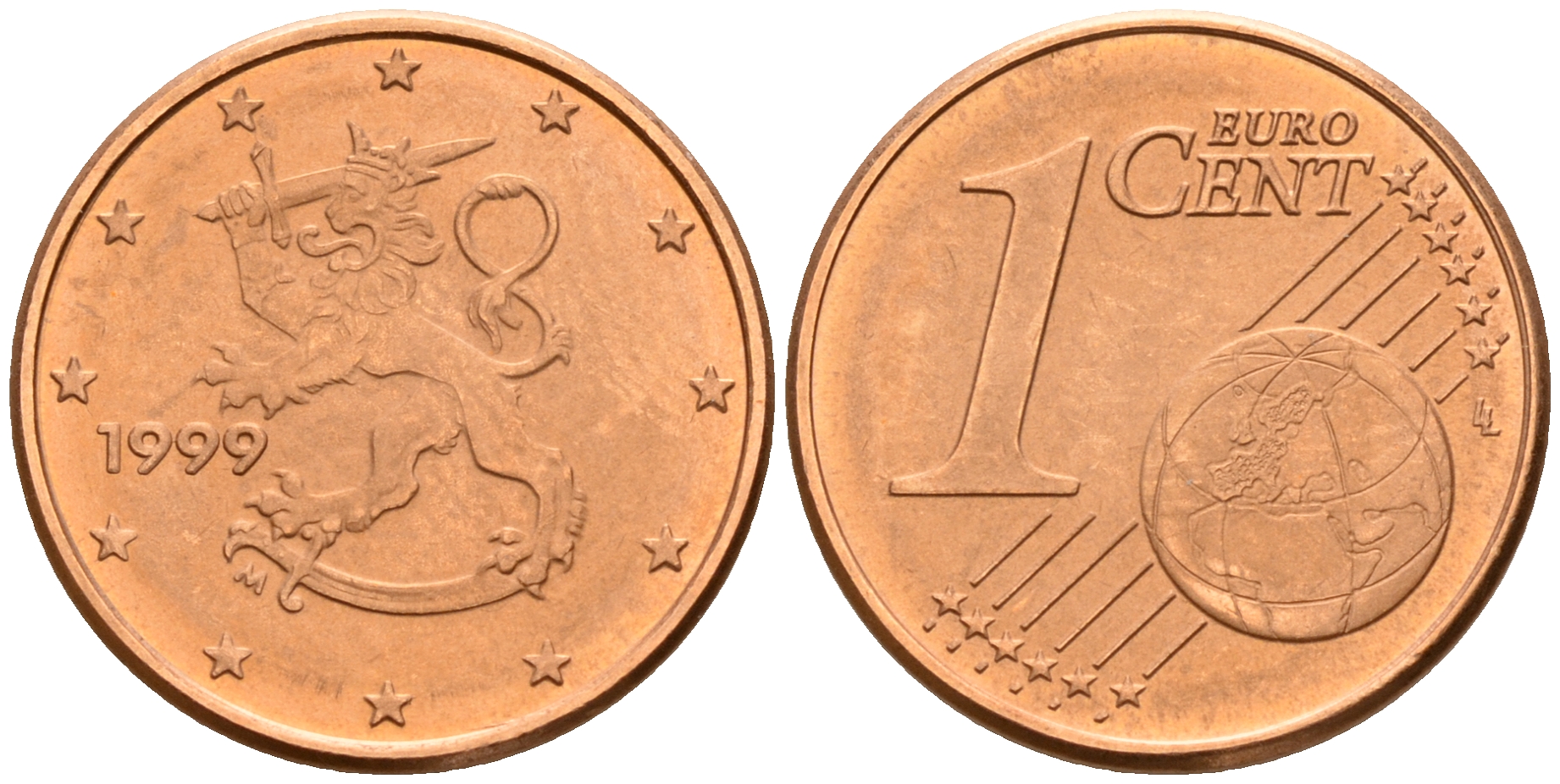 Финляндия 1 евроцент 1999  KM 98 сталь плакированная медью  UNC  4189-168