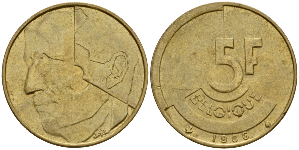 Бельгия 5 франков 1986 Belgique, Бодуэн I (1951-1993) KM 163 алюминиевая бронза 4601-137