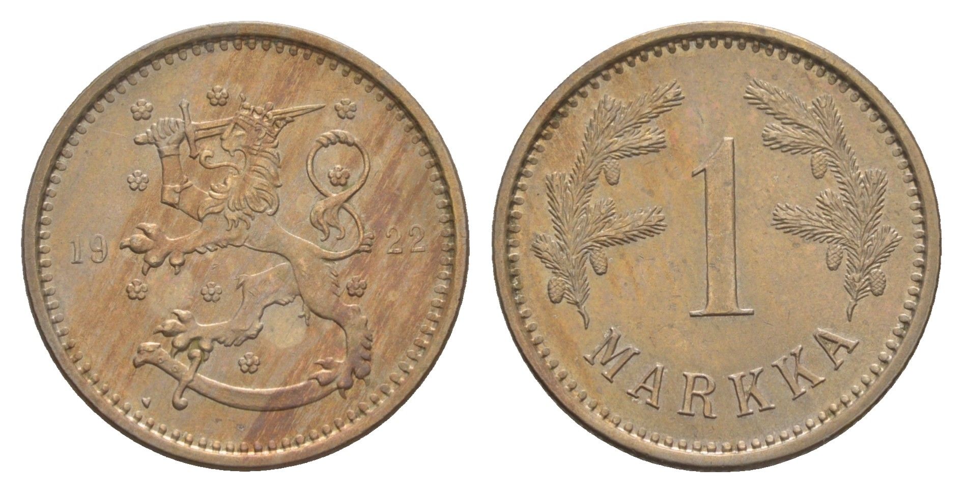 Финляндия 1 марка 1922 KM 27 медно-никель 4657-614