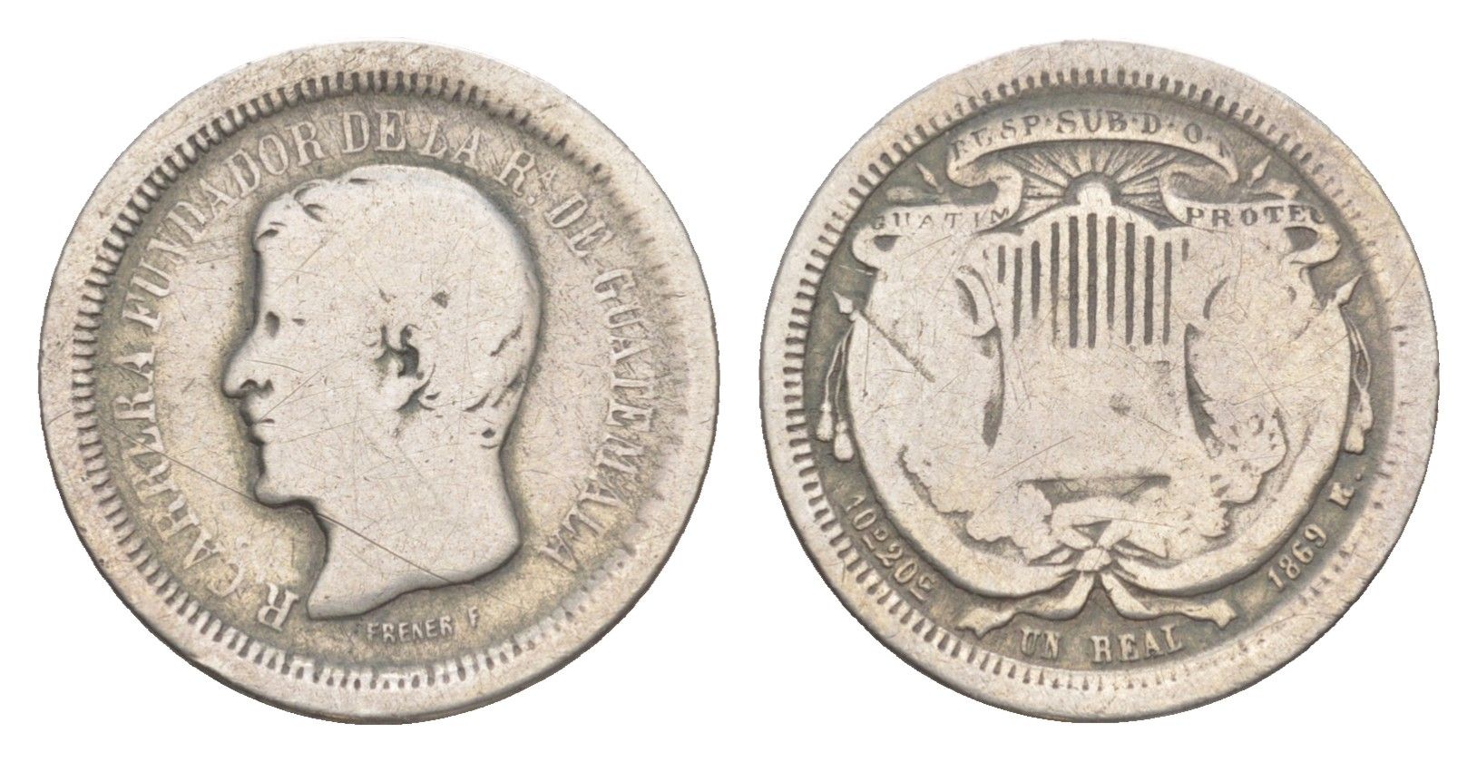 Гватемала 1 реал 1869 редкий год KM 145 серебро 441-133