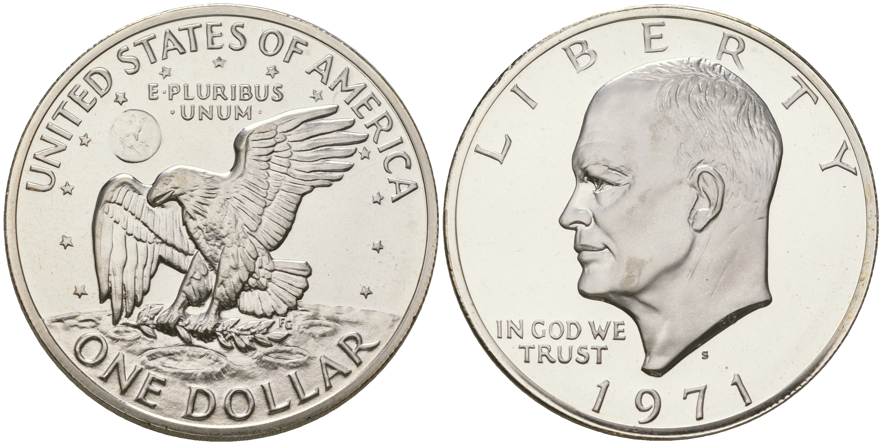 США 1 доллар 1971 S, Президент Эйзенхауэр, лунный орел KM 203a серебро  PROOF 1095-8-41