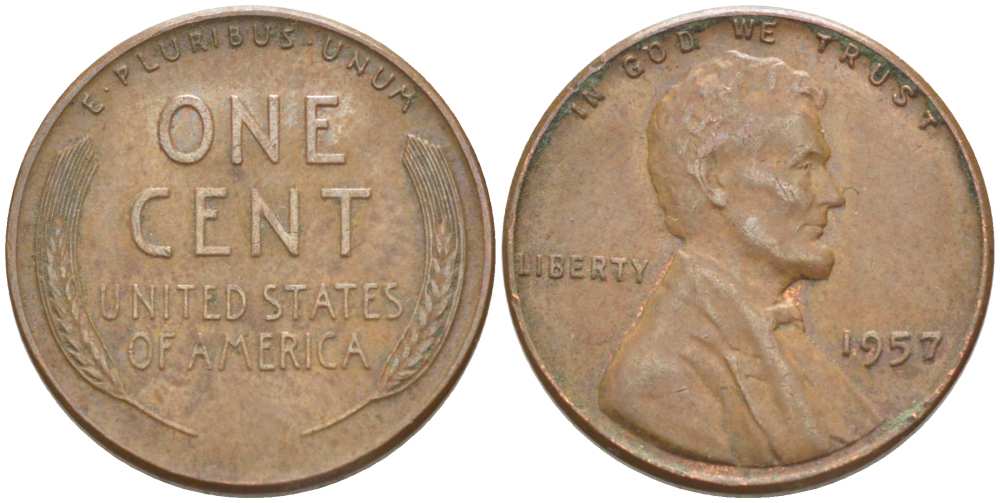 США 1 ЦЕНТ 1957 ЛИНКОЛЬН KM А132 медь цинк 3309-1165
