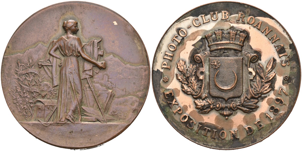 Франция медаль 1897 фото клуб ROANNAIS, выставка 1897 года, диаметр 39 мм., вес 24,5 гр. бронза 1095-7-32