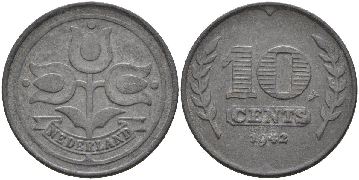 Нидерланды  10 центов 1942 KM 173 цинк 4132-324