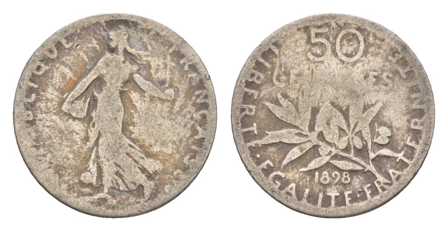 Франция 50 сантимов 1898 KM 854 серебро 4655-628