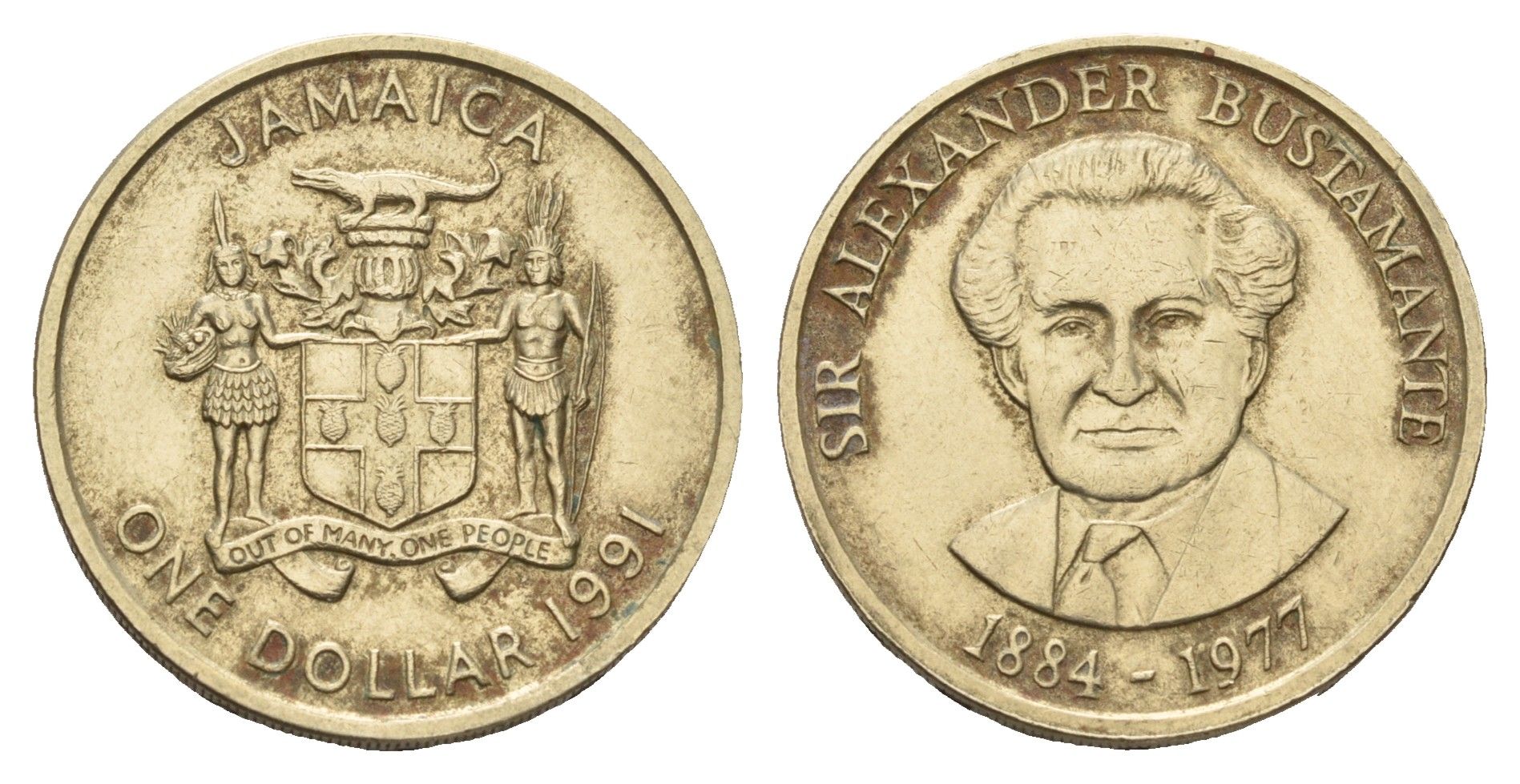 Ямайка 1 доллар 1991 Александр Бустаманте KM 145 никель латунь 4688-1042