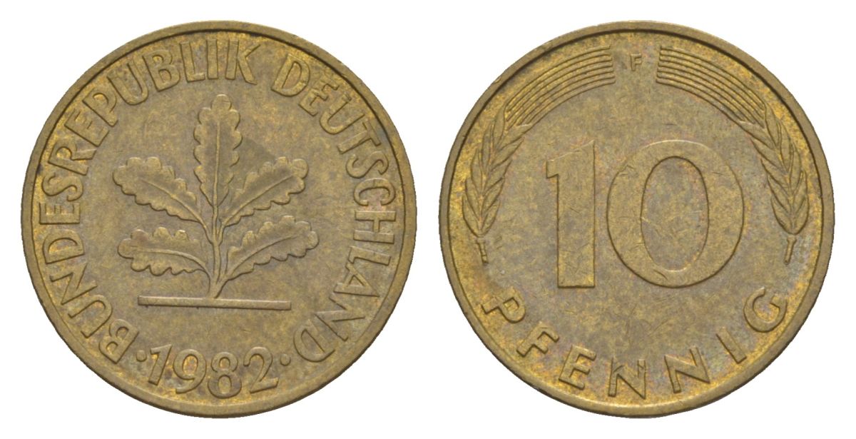 ФРГ 10 пфеннигов 1982 F KM 108, J. 383 сталь плакированная латунью 4627-113