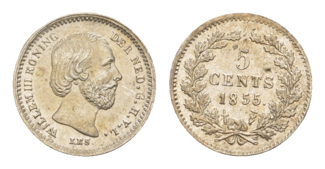 Нидерланды 5 центов 1855 Виллем III (1849-1890) KM 91 серебро UNC 5010-445