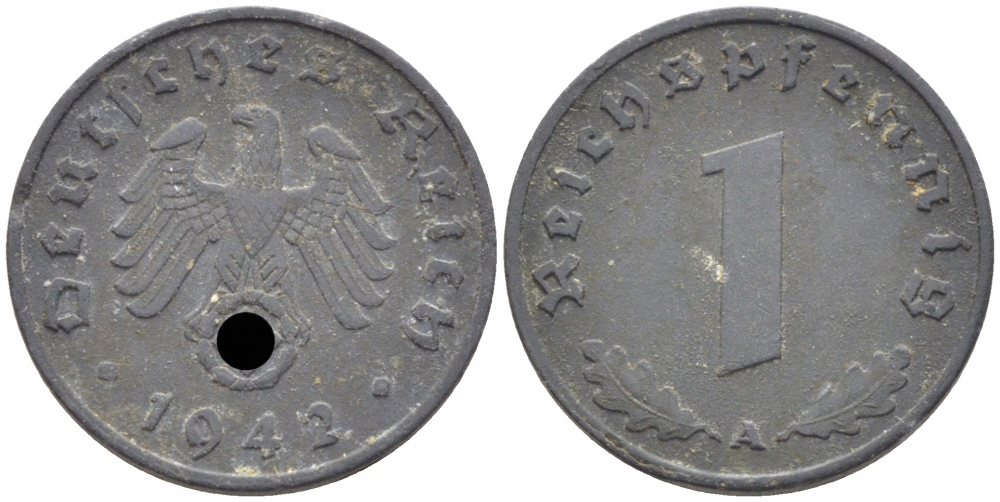 ГЕРМАНИЯ 1 РЕЙХСПФЕННИГ 1942 A KM 97 цинк 112-467