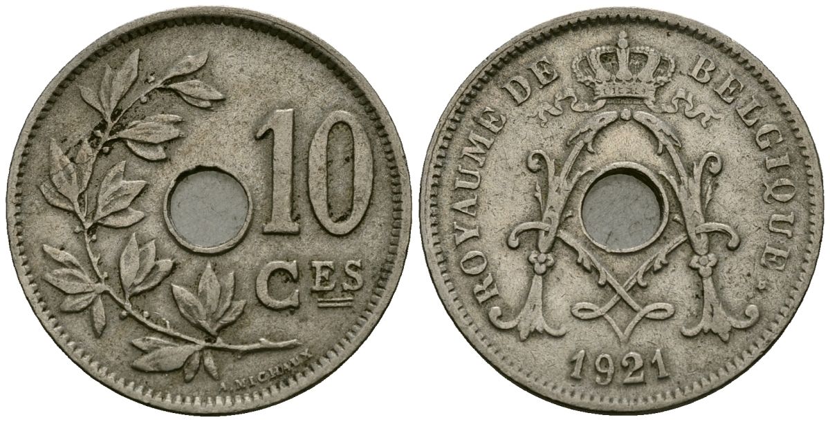 Бельгия 10 сантимов 1921 Belgique KM 85 медно-никель 4172-915