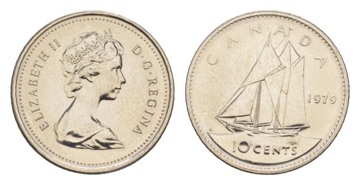 Канада 10 центов 1979 Елизавета II (1952-2022), парусник KM 77 никель PROOF-LIKE (BU) 4630-1013