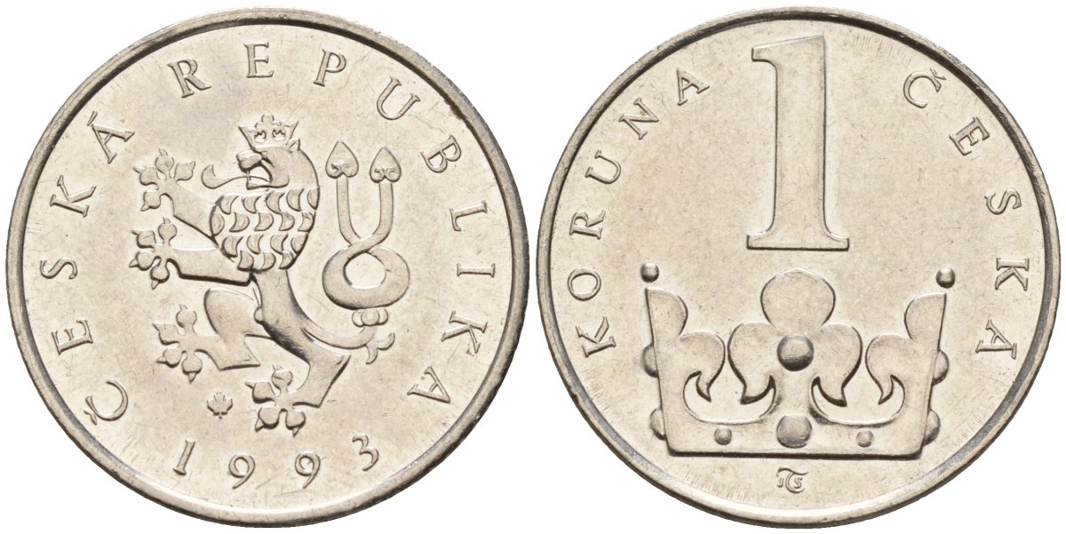 Чехия 1 крона 1993 KM 7 сталь плакированная никелем 4156-137