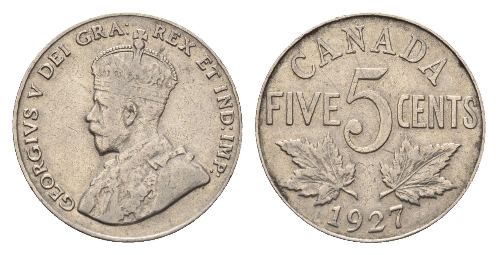 Канада 5 центов 1927 Георг V (1910-1936) KM 29 никель 75-1638